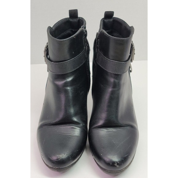 Perphy Black Leather Platform Ankle Boots Crocodile Printed Strap Womens size 7 - Picture 2 of 13